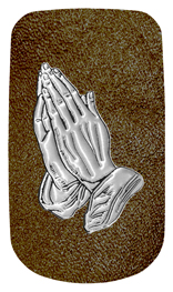 DAROYAL-516-SL-SH-BR Silver Praying Hands Shimmer Brown Background